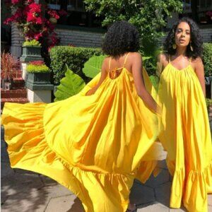 YELLOW Light Weight Summer Spaghetti Strap Maxi Sundress dress